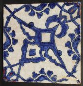 AN 18TH CENTURY OTTOMAN GLAZED POTTERY TILE, 20cm square.
