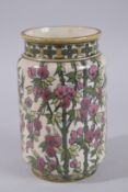 A EUROPEAN / ISLAMIC MARKET FLORAL PORCELAIN CYLINDRICAL VASE, 23.5cm high.