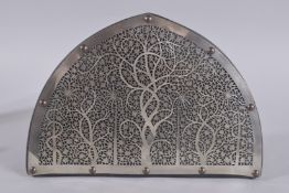 A VERY FINE INDIAN OPENWORKED SILVER PANEL, depicting palm trees and foliage, mounted on a later