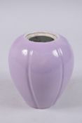 A CHINESE PURPLE GLAZE PORCELAIN JAR, with six-character mark to base, (lacking cover), 15cm high.