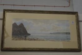 T Carr, two figures on a beach, watercolour, signed.