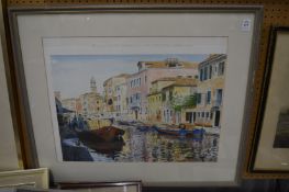 Michael Wood, Venetian barge, Venice canal scene, limited edition colour print.