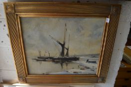 Lipstein, Moored boats and tenders, oil on canvas, signed in a gilt frame.