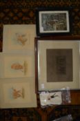 Sporting related prints and silk embroideries, mostly golf related.