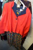 A Sarah Spencer red satin jacket, a Caroline Charles of London floral dress and other items of