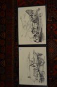 Guy Ameye, two framed black and white prints depicting French scenes, signed.