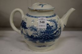 A Worcester blue and white teapot (faults).