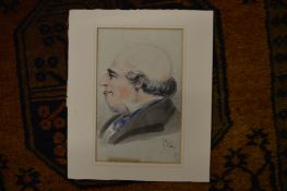 English School, study of a head of a gentleman (caricature), watercolour, signed with a monogram,