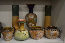 Small collection of Doulton vases, small jug etc.