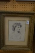 Matthew Houghton, portrait, head and shoulders of a young lady, pen and pencil drawing in a
