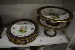 A Carlton Ware dessert service decorated with exotic birds.