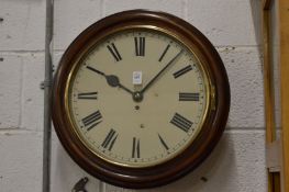 A good Victorian mahogany circular wall clock with fusee movement and 14