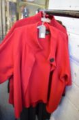 A ladies Fenn Wright Manson red jacket, size 16, another red jacket an overcoat and a fur coat.