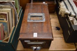 An old mahogany till, wicker basket, lacquer box etc. (please note: wicker basket and hat box withd