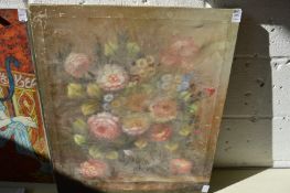 Still life of flowers in a vase, oil on canvas, unframed.