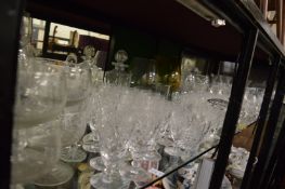 Large quantity of glassware to include drinking glasses, decanters etc.