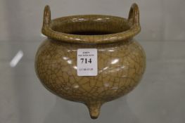 A Chinese crackle glazed censer.