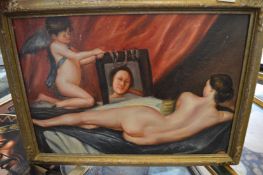 Nude figure studies, oil on board together with two other paintings.