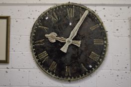 A large painted copper clock dial with hands, 42