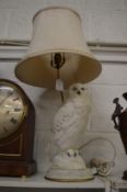 A pottery owl table lamp designed by Raymond Watson (restored).