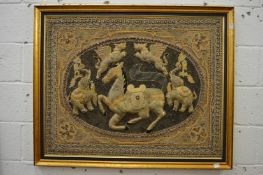 A good large Thai or Indonesian metal thread embroidered picture.