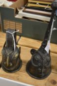 Two Benin style bronze hand bells.