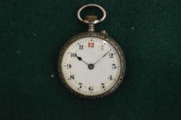 A ladies silver and enamel fob watch.