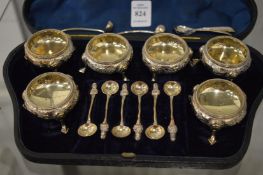 A cased set of six silver salts.