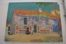 20th century English School by David Shephard, view of a Continental house, oil on canvas,