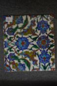 A large Isnic style glazed pottery tile.