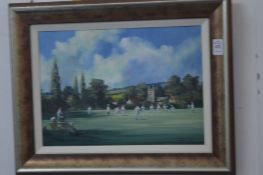 Alan King, The Cornish Match, a village cricket match, oil on panel, signed.