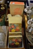 Three boxed Carlton Ware leaf shaped dishes and a group of Bunnykins china.