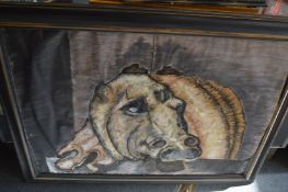 Attributed to Chema Cobo, large study of an animal head, watercolour on collage.
