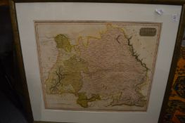 Framed and glazed map of Germany and other items.