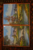 Mountainous river landscapes, oil on canvas, a pair.