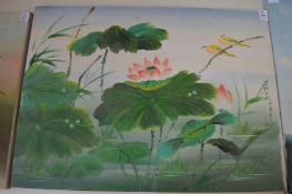 Chinese School, Water Lilies, oil on canvas, unframed.