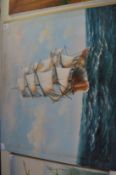 A galleon in full sail at sea, oil on canvas, unframed.