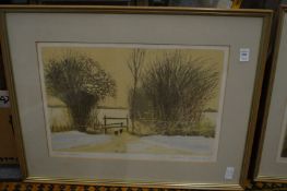 A pair of colour prints depicting rural landscapes.