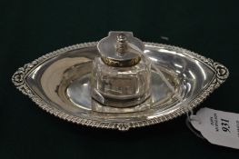 Silver and cut glass inkwell.