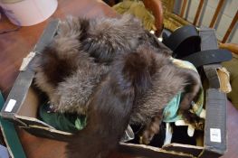 A fur stole, various belts and ladies accessories.