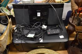 A Panasonic micro hi-fi system and a printer.