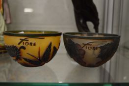 A pair of French etched glass bowls.