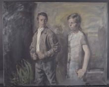 GEORGE WEISSBORT (1928 - 2013) A DOULBLE PORTRAIT OF A BOY AND A GIRL Oil on canvas, unframed