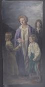 GEORGE WEISSBORT (1928 - 2013) A MOTHER AND THREE YOUNG CHILDREN Oil on panel, unframed 190cm x