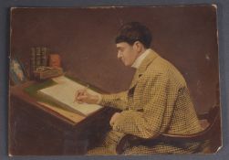 ENGLISH SCHOOL (LATE 19TH CENTURY) The artist Philip May, seated at a desk, oil on photographic