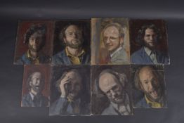 GEORGE WEISSBORT (1928 - 2013) EIGHT VARIOUS SELF PORTRAITS. Oil on panel, unframed. 28cm x 23cm.