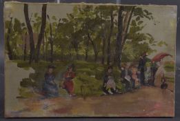 FRENCH SCHOOL (19TH CENTURY) Impressionistic oil sketch of figures in a park, oil on canvas,