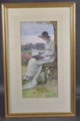 LATE 19TH / EARLY 20TH CENTURY Seated woman reading beneath a tree, watercolour, initialled GST 19.