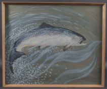 RALSTON GUDGEON RSW (1910-1984) Leaping salmon, watercolour, signed, 20.25 x 24.75