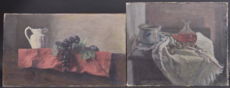 GEORGE WEISSBORT (1928 - 2013) A STILL LIFE a white jug and grapes. Oil on canvas and board,